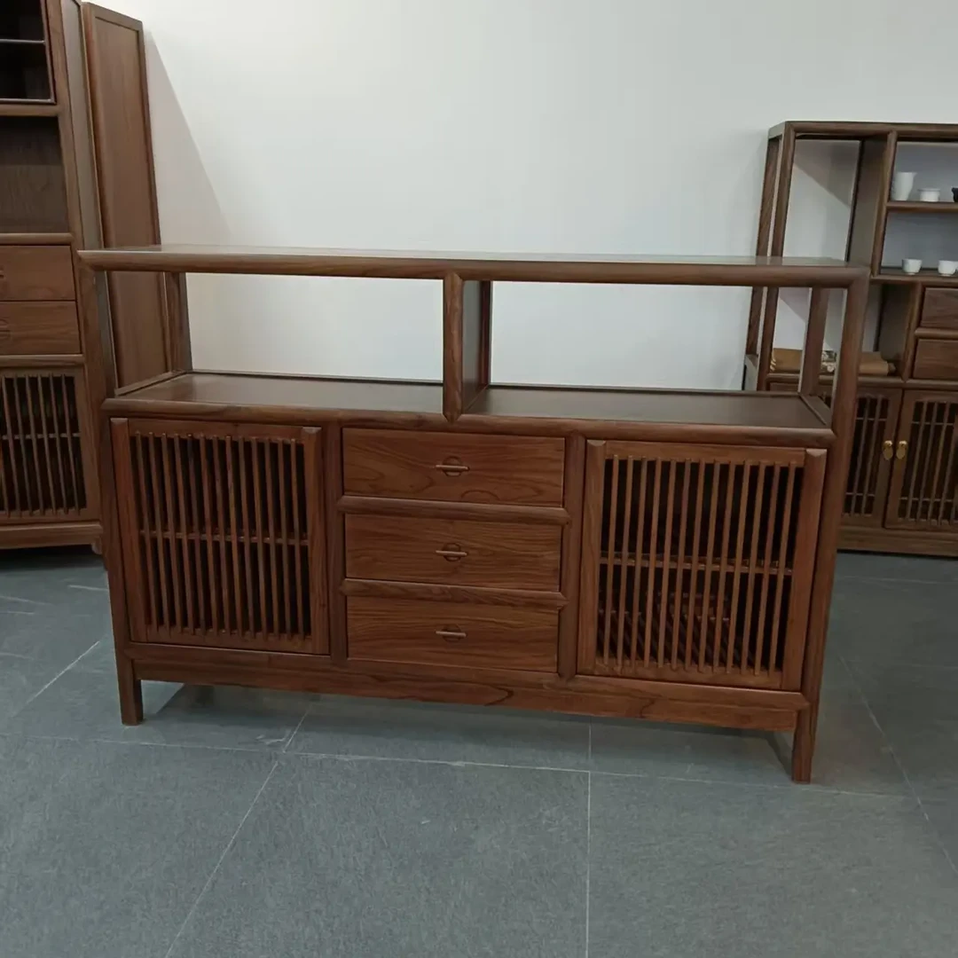 北方老榆木新中式餐边柜玄关柜茶室禅意靠墙储物实木边柜