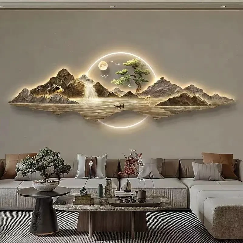 流水生财山水画新中式客厅装饰画沙发背景墙挂画大气高档茶室壁饰