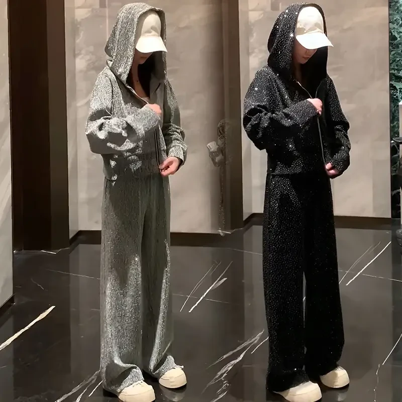 欧货休闲运动套装女秋季新款显瘦高级感网红炸街卫衣阔腿裤两件套