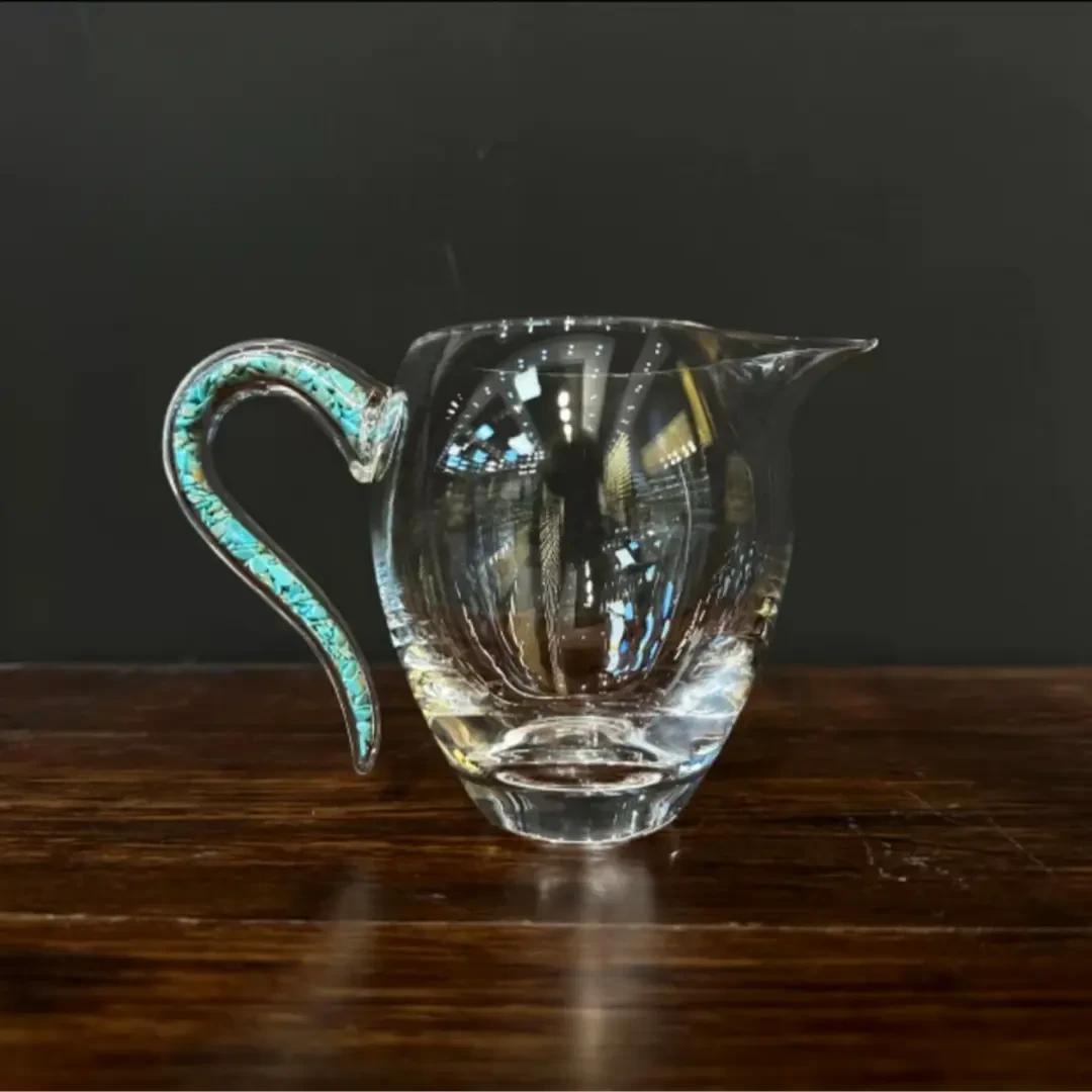 水晶松石陶瓷绿公道杯防烫分茶耐热手工高品质绿色透明茶道W125