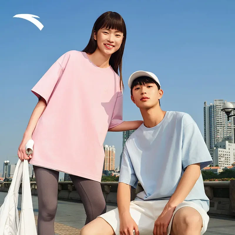 安踏休闲短袖年夏季新款情侣款简约百搭宽松透气针织运动休闲上衣