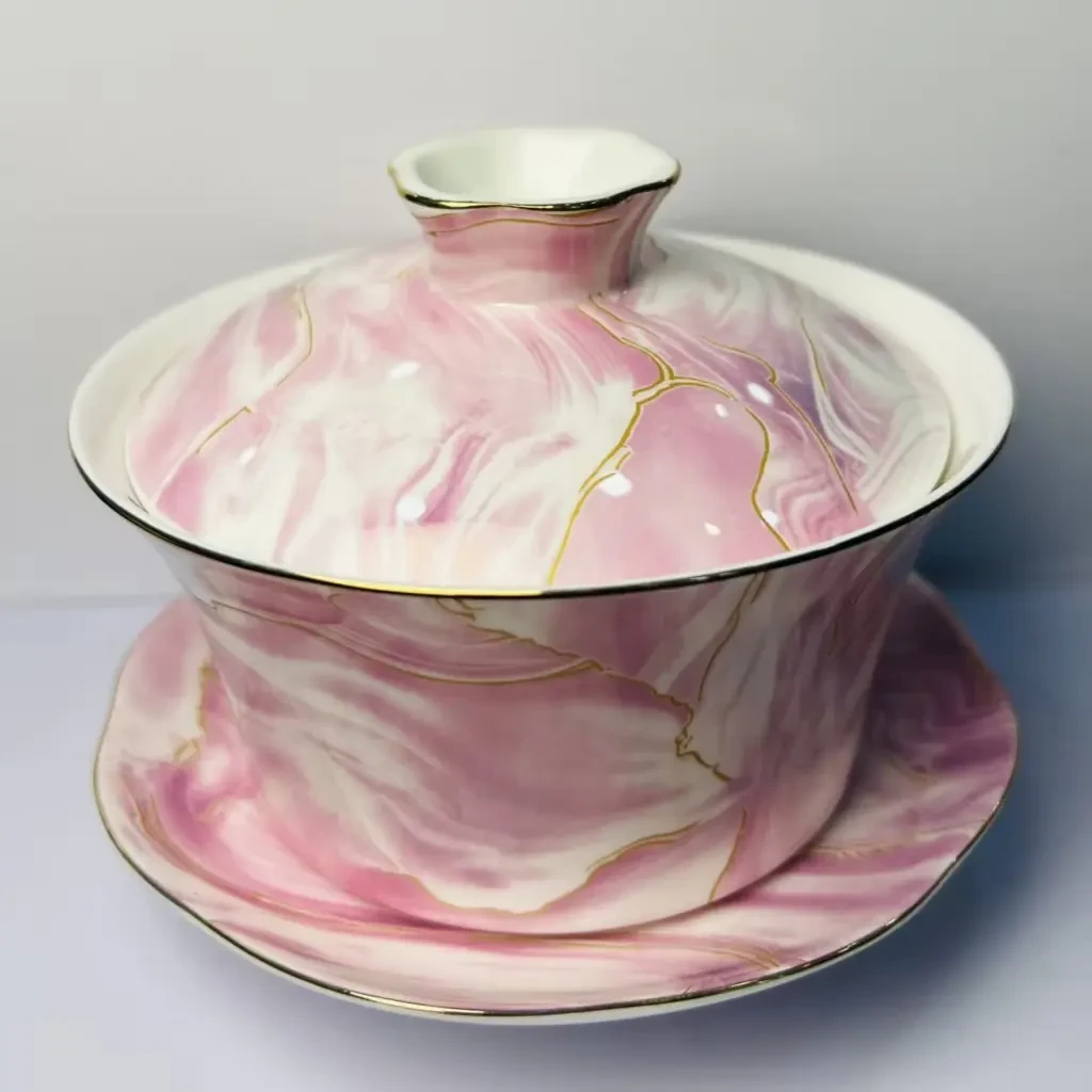 大理石纹高端骨质瓷盖碗