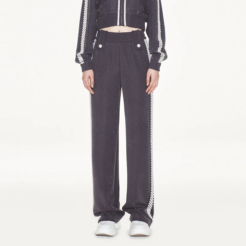 LeFame/拉飞姆闪钻珍珠装饰运动长裤休闲裤女裤LF24C51SP116