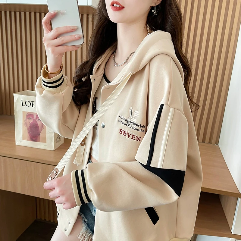 撞色重工外套女2025新款春秋季韩版宽松早春薄款夹克棒球服开衫潮