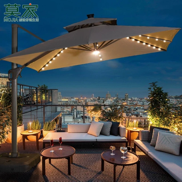 莫家户外太阳能遮阳伞庭院花园大型LED灯日夜两用室外摆摊罗马伞