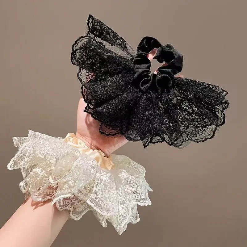 法式手作蕾丝多层复古大肠肠圈重工花边高级感新款头饰扎发皮筋头