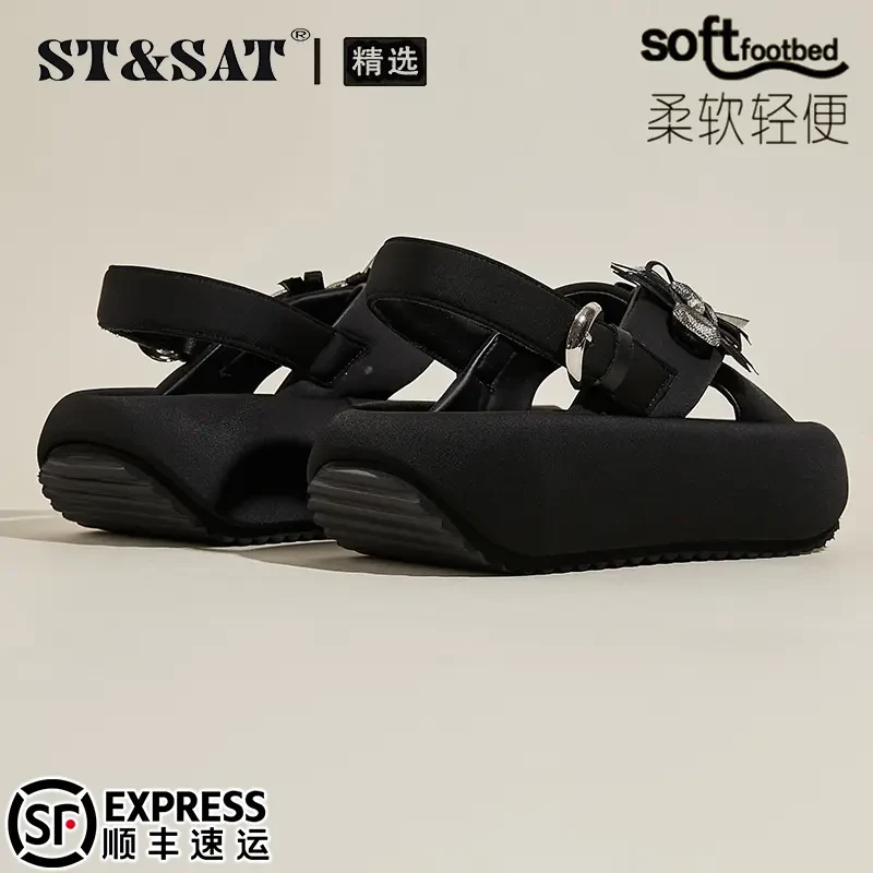 星期六6CM软底罗马凉鞋女2025秋季外穿配裙子沙滩鞋松糕露趾凉鞋