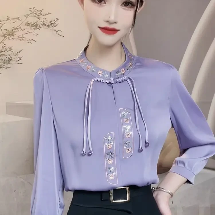 时尚新中式流苏盘扣衬衣女春夏七分袖洋气气质上衣