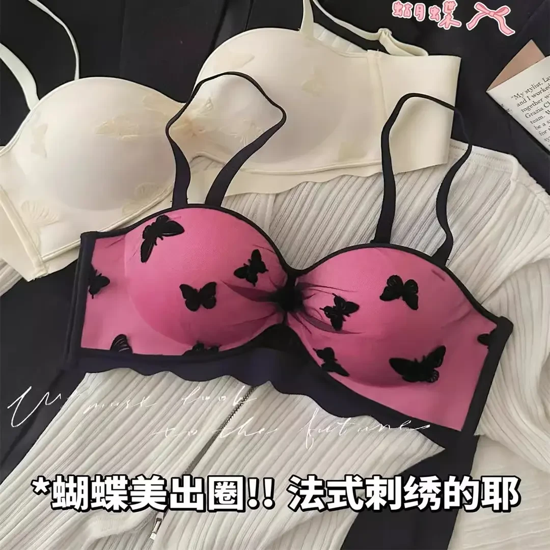 法式刺绣 内衣女士小胸聚拢防下垂平胸显大无肩带性感背心罩夏季