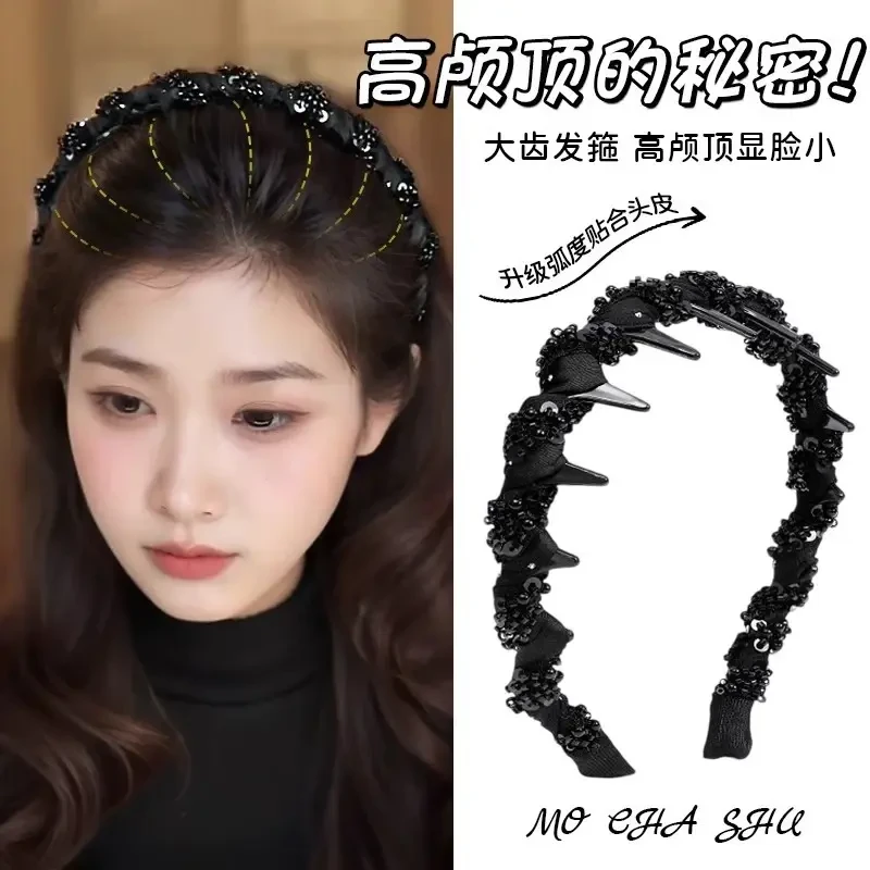 韩版轻奢高级感超闪镶钻水晶发箍洗脸波浪发箍外出气质百搭发饰女