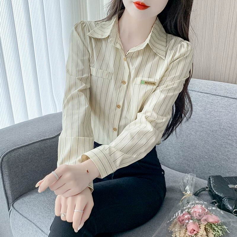 条纹衬衫女轻奢高级感小个子长袖衬衣2025初秋新款设计感薄款上衣