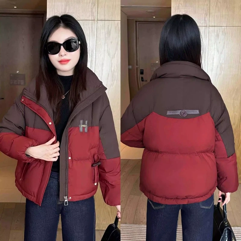 时尚短款棉服女2026冬季新款小个子洋气显瘦撞色加厚保暖棉衣棉袄