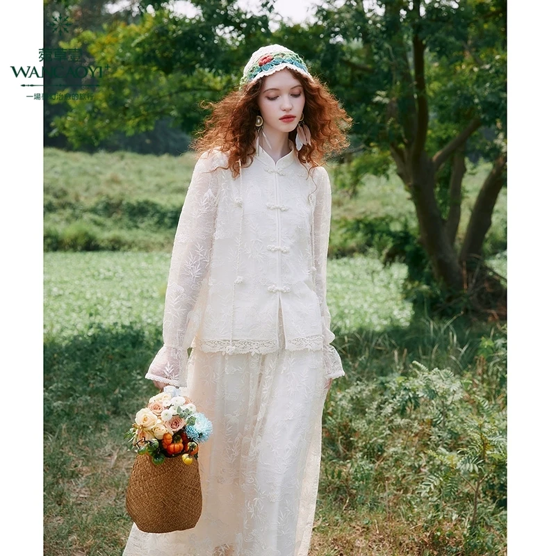 菀壹2025春季新新中式套装女重工绣花小衫半身裙两件套H05021519