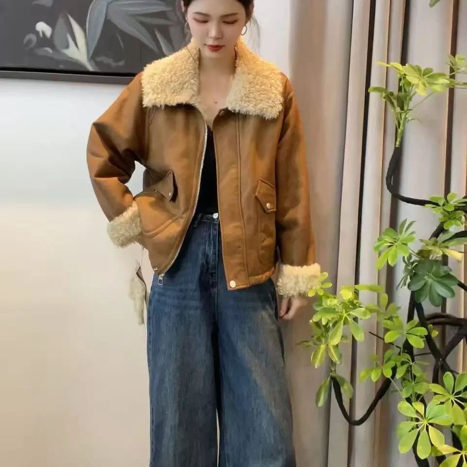 皮毛一体翻领时尚百搭韩版冬款