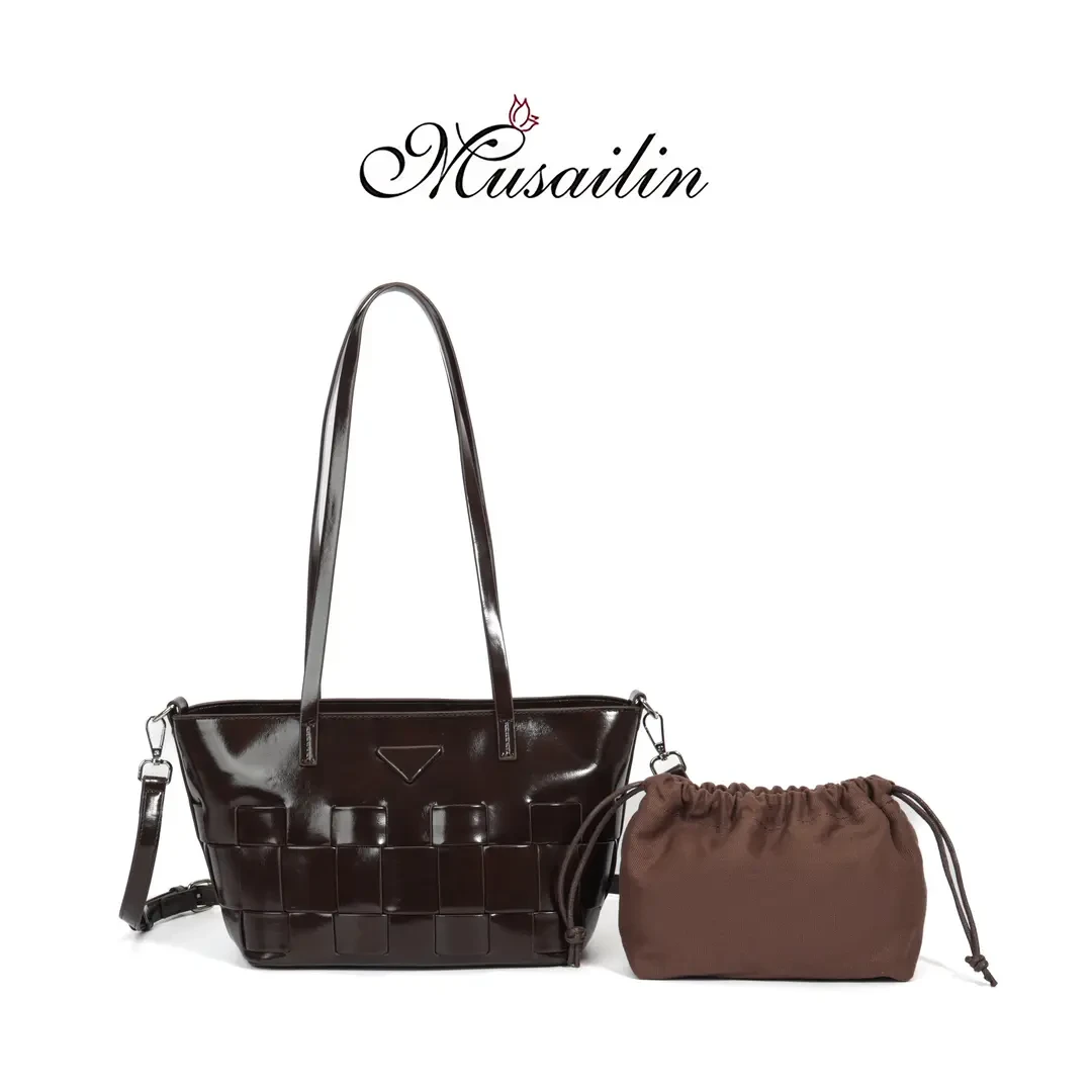 【MUSAILIN/牧赛琳】夏新款高级编织菜篮子单肩包子母包M-61881咖色