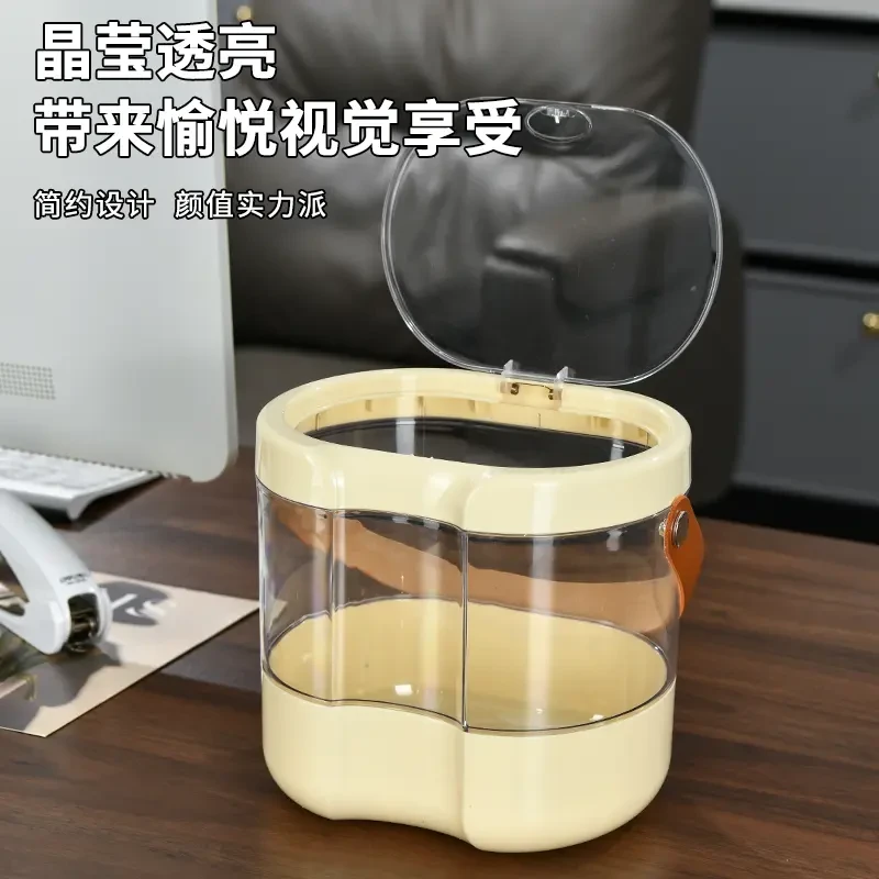 手提透明带盖桌面收纳盒客厅分类储物积木玩具迷你垃圾家用盒子