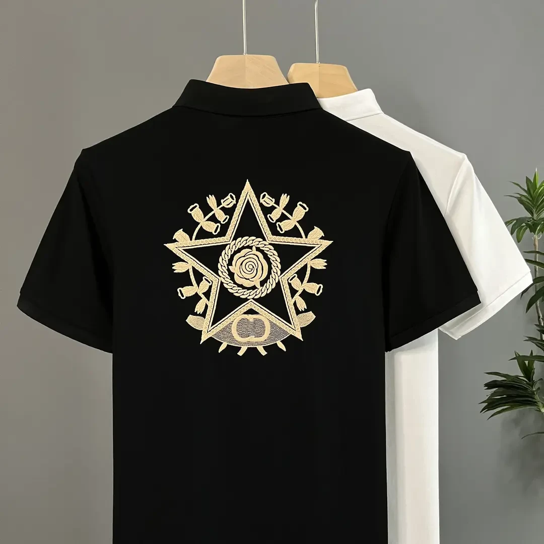 牡丹时尚刺绣夏季修身Polo衫男短袖透气帅气潮流休闲保罗翻领t衫