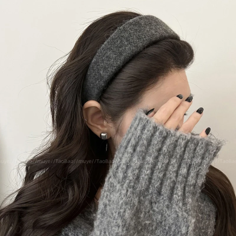 简约羊毛呢宽边发箍女压发洗脸发卡高级感时尚洋气高颅顶头箍发饰
