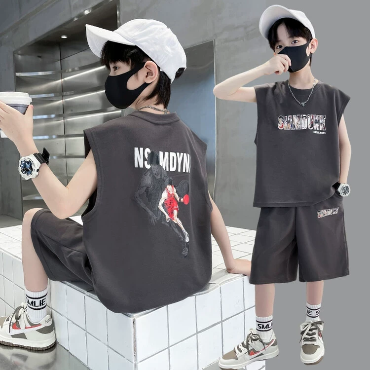 儿童装男童夏装无袖套装2025新款中大童夏季男孩薄款运动夏款背心