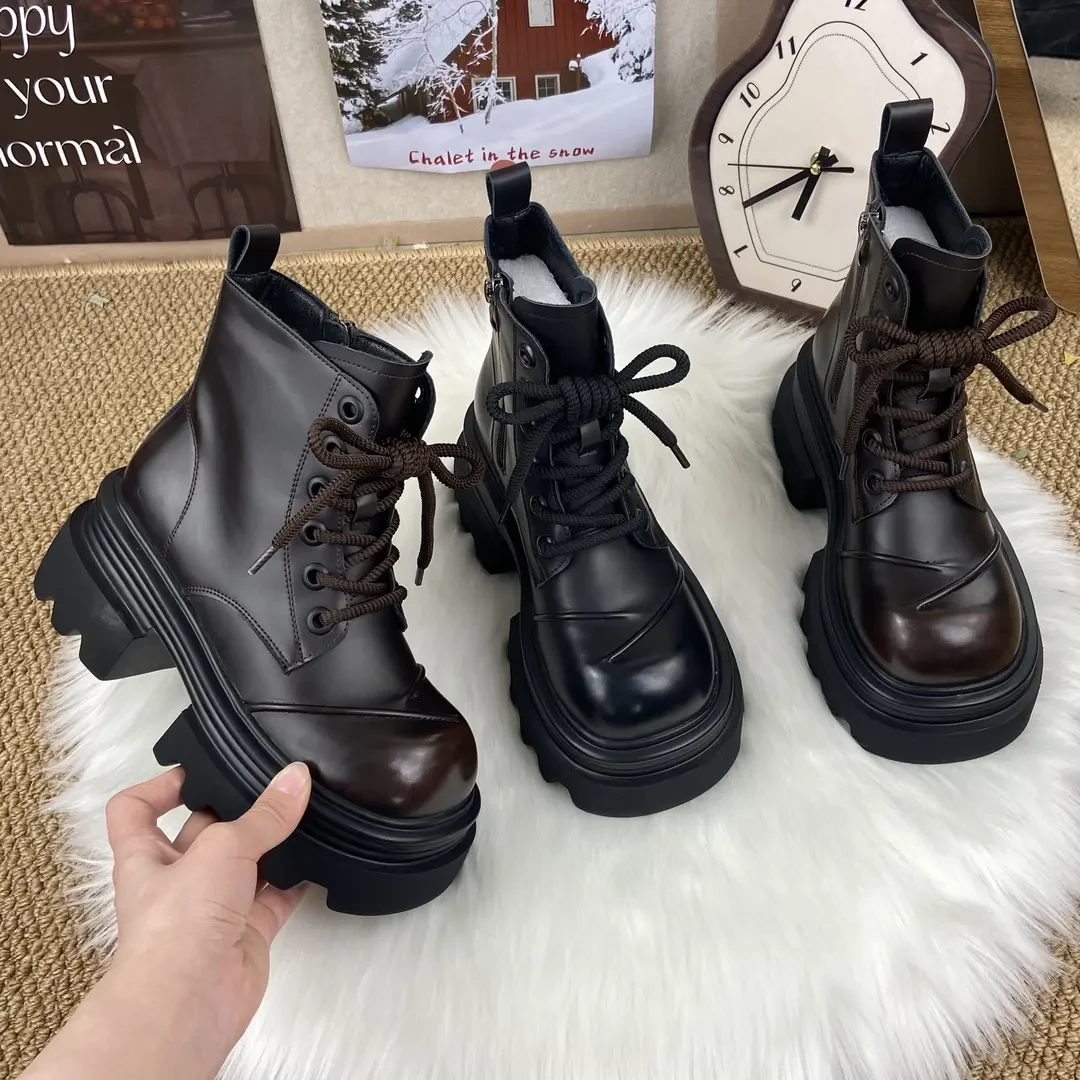 牛皮厚底7小个子马丁靴女2025秋冬新款百搭舒适轻便不累时尚短靴