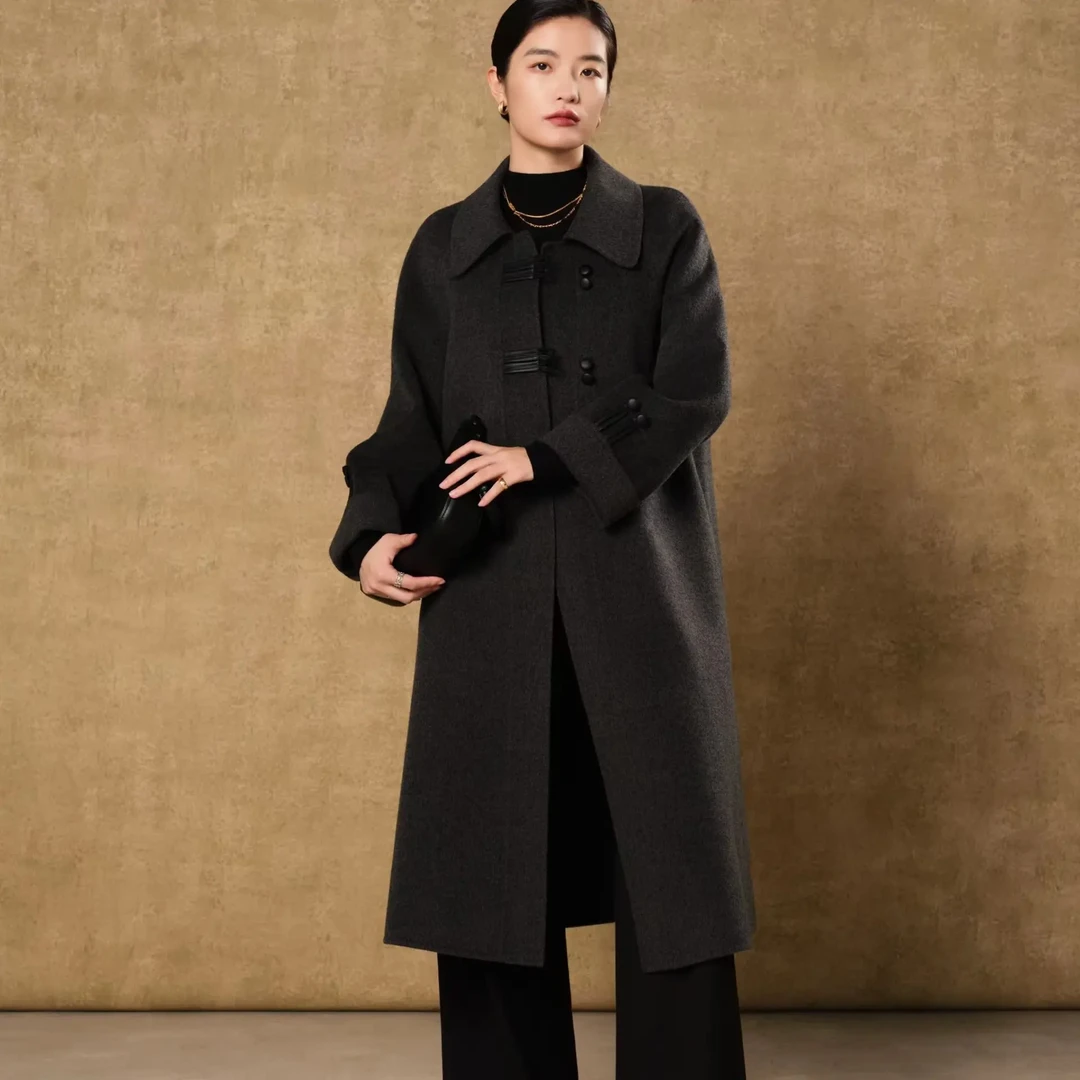初剪双面呢中长款大衣女时尚洋气高级满满适合小个子冬装外套