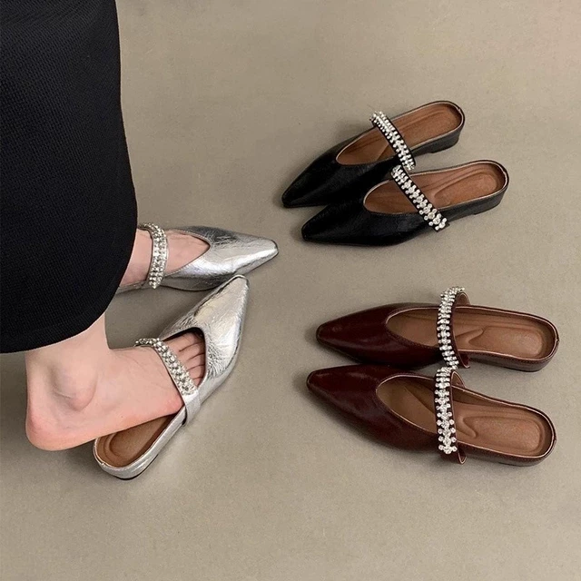 厚底包头半拖鞋女夏季外穿新款银色凉拖法式晚风内增高玛丽珍单鞋