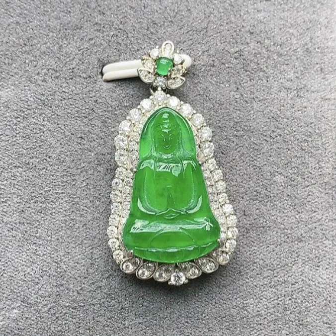 GY001天然翡翠A货冰阳绿素衣观音经典百搭款多样性发精致轻奢设计