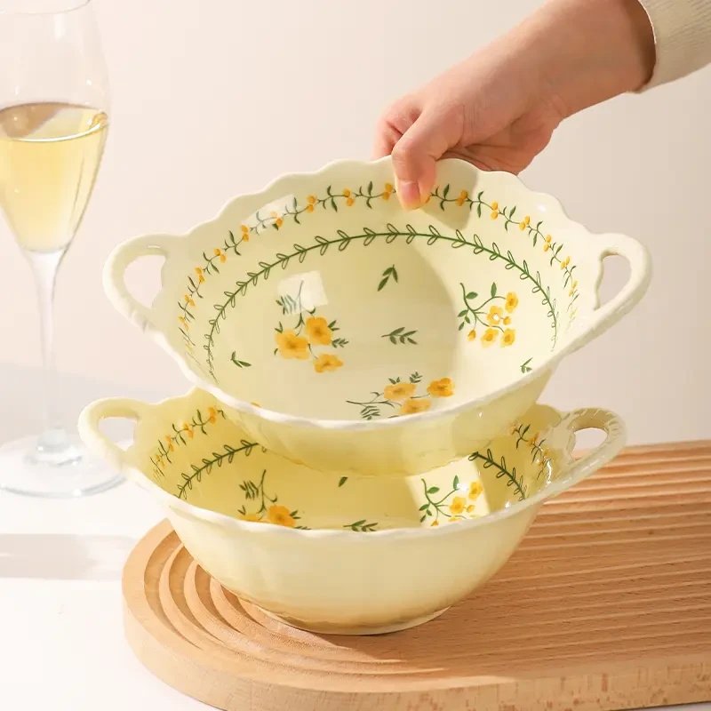 【新品福利】双耳汤碗家用2025新款陶瓷大汤盆釉下彩泡面碗大号A161