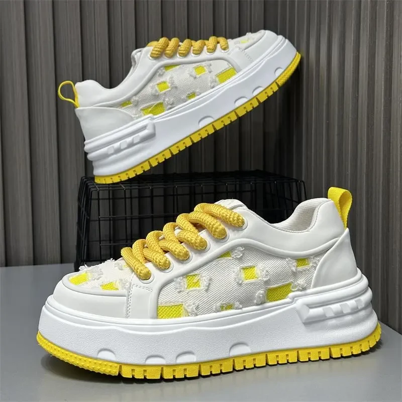 2025夏季新款男鞋厚底布面透气时尚系带百搭韩版增高运动休闲板鞋