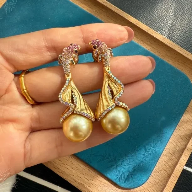 合金仿珍珠耳饰 千金风法式金色海洋生物女耳钉耳饰