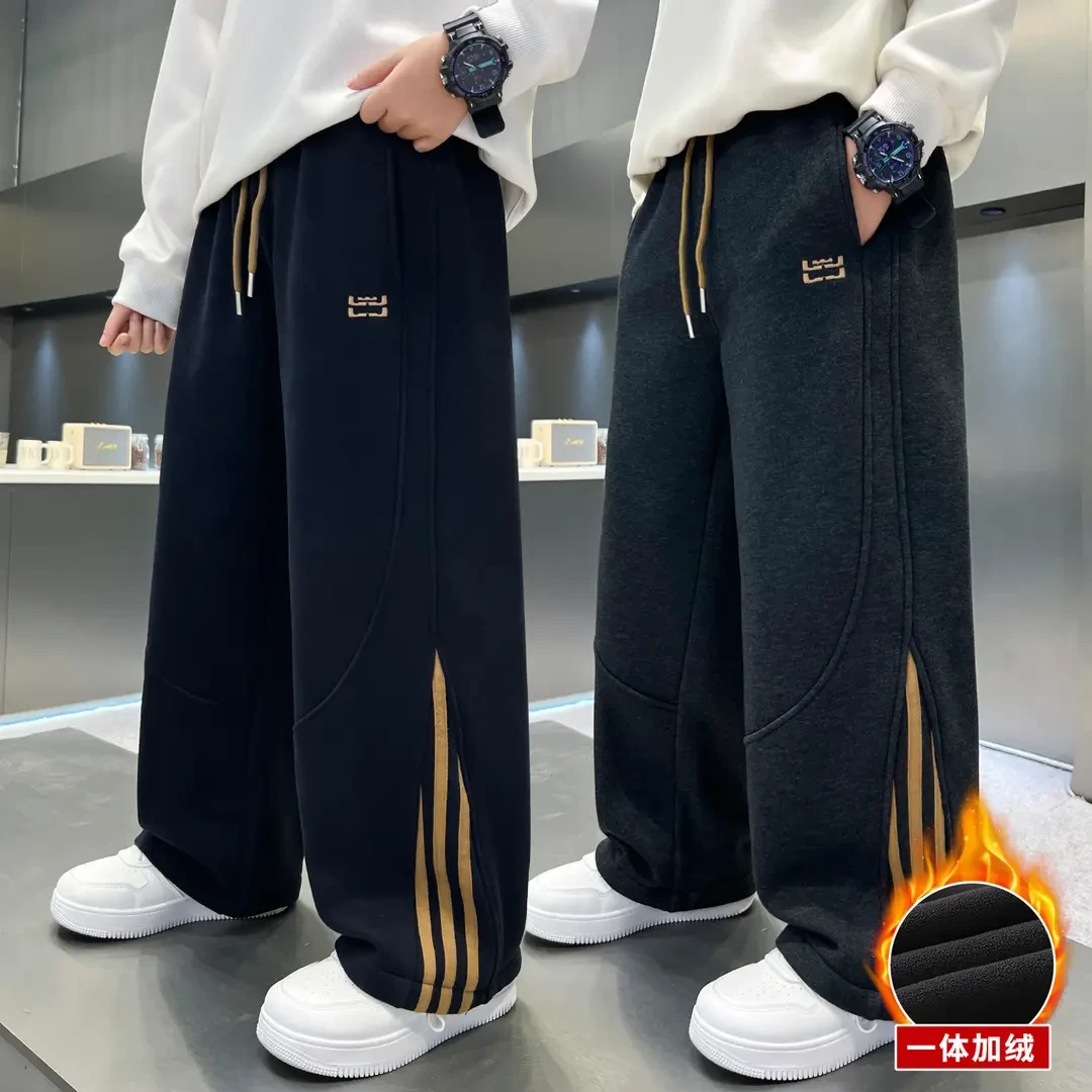 男童秋冬加绒裤子2025年新款韩版直筒卫裤运动休闲加厚中大童冬装