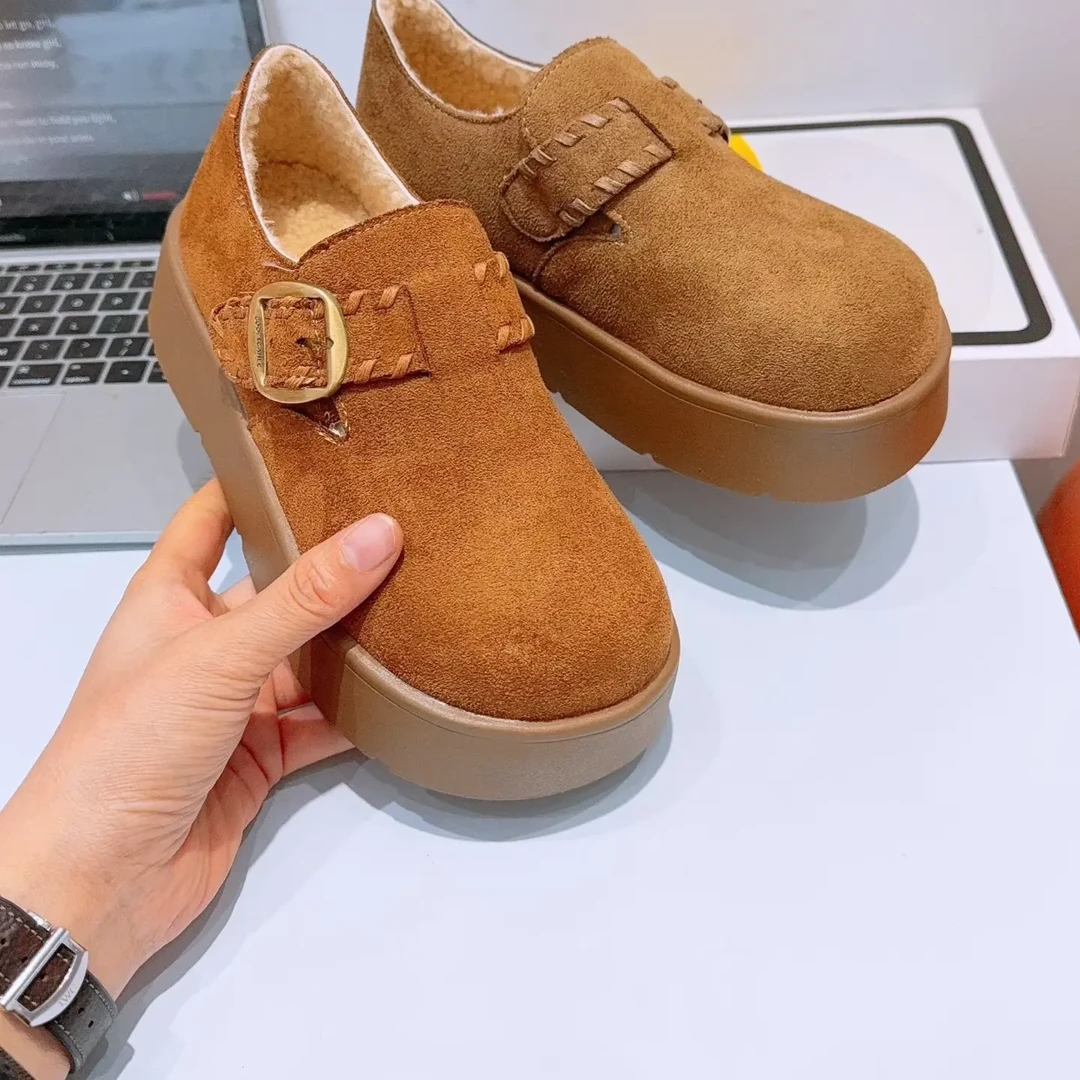 秋冬厚底勃肯鞋女复古小个子单鞋百搭全包加绒博肯棉鞋一脚蹬懒人