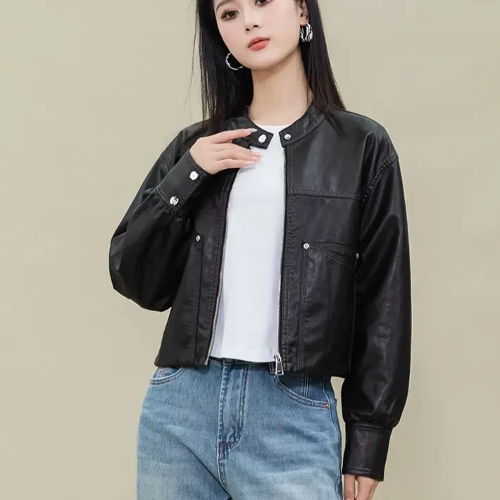 她之蝶25春上新黑色时尚皮衣2251034