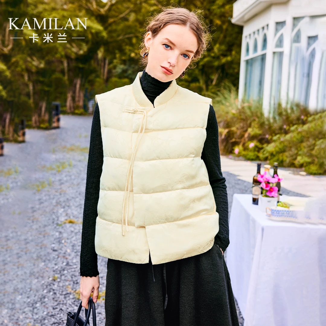 [鹅绒]卡米兰复古白鹅绒羽绒服马甲女2024冬季新款鹅绒服背心外套