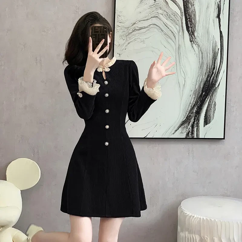 新中式连衣裙长袖小个子开春穿搭女装法式打底内搭气质配大衣