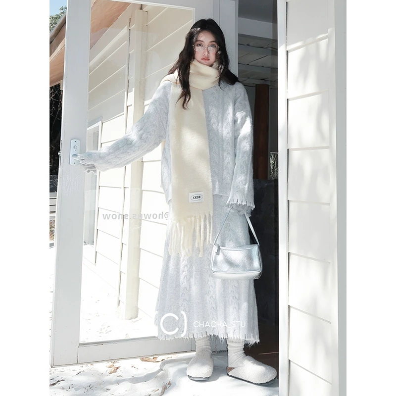 CHACHASTU 慵懒风高级感气质加厚毛衣女秋冬2024新款半身裙套装