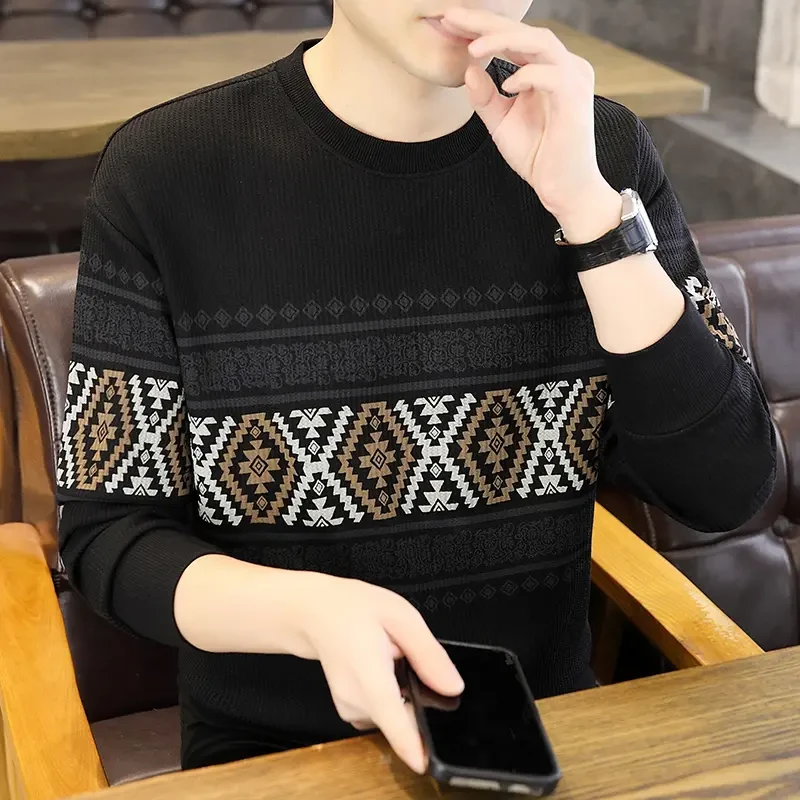 圆领休闲卫衣男装春秋季新款潮牌宽松套头衫男士春装帅气打底上衣