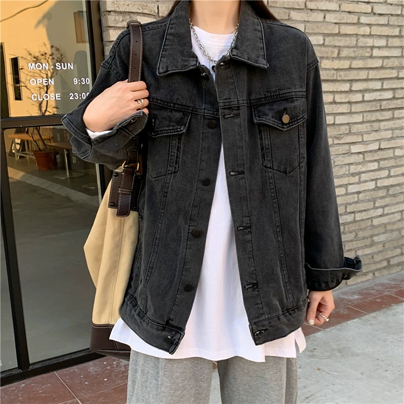 牛仔短款外套女春秋复古港味大码胖工装宽松风夹克上衣冬