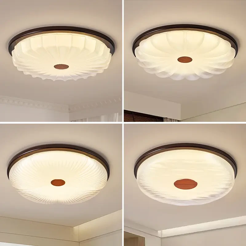 胡桃色卧室灯中古风复古吸顶灯美式法式房间灯主卧书房原木风灯具