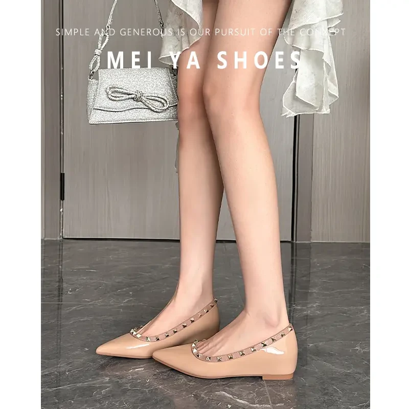 铆钉内增高4cm~单鞋2025新款小个子百搭不累脚通勤