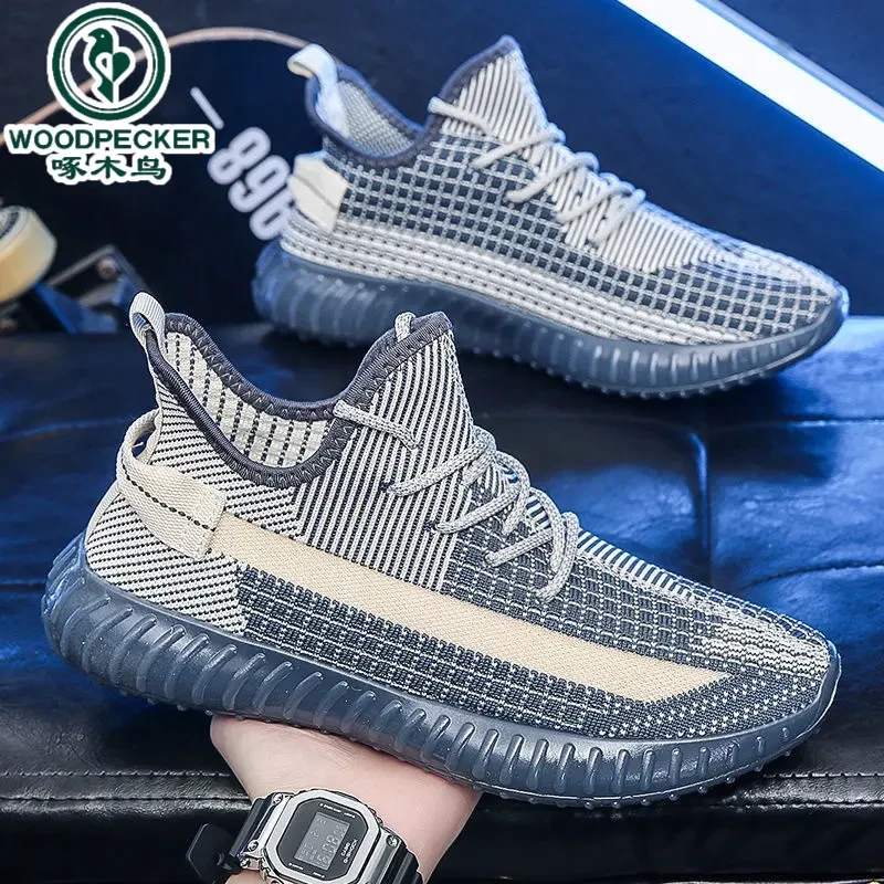 啄木鸟透气注压平跟运动夏季网面鞋飞织潮流韩版椰子鞋学生休闲