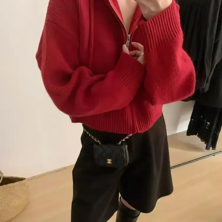 女针织衫短款休闲韩版毛针织衫女款磨毛短款针织开衫