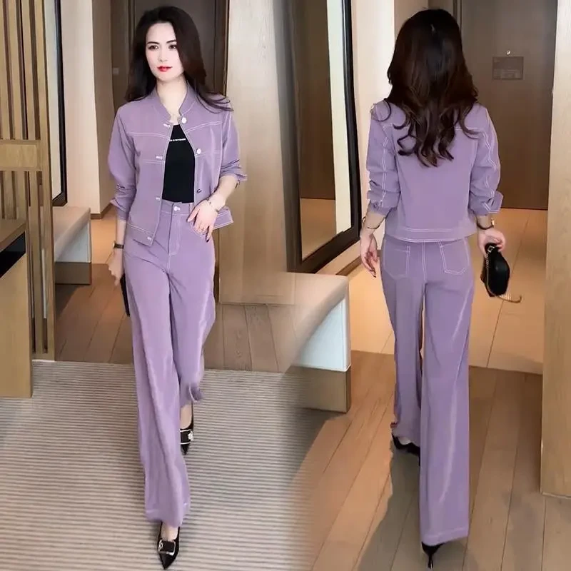 时尚小香风套装女2025春季新款洋气显瘦百搭短款外套阔腿裤两件套