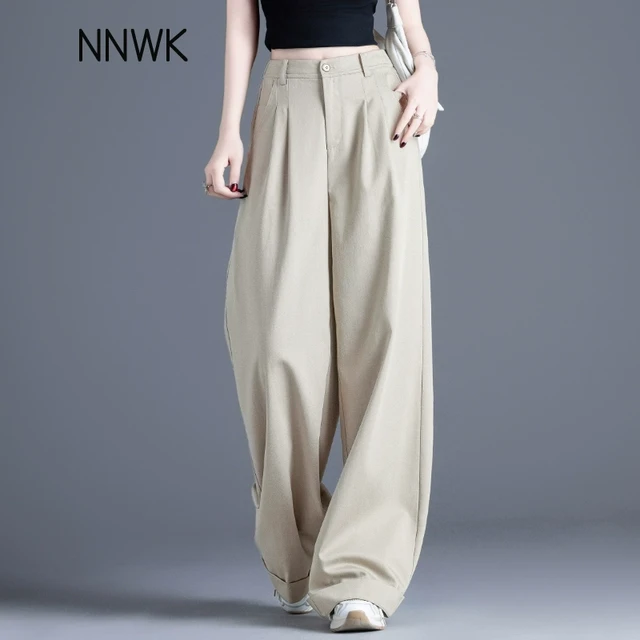 卡其色裤子女休闲裤夏季薄款2025新款天丝莱赛尔慵懒风直筒阔腿裤