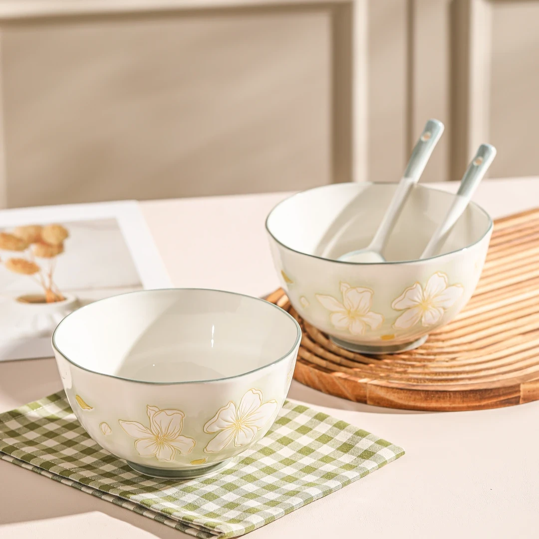 新款黄金叶陶瓷餐具釉下彩6英寸面碗勺子光滑易清洗加厚防烫隔热