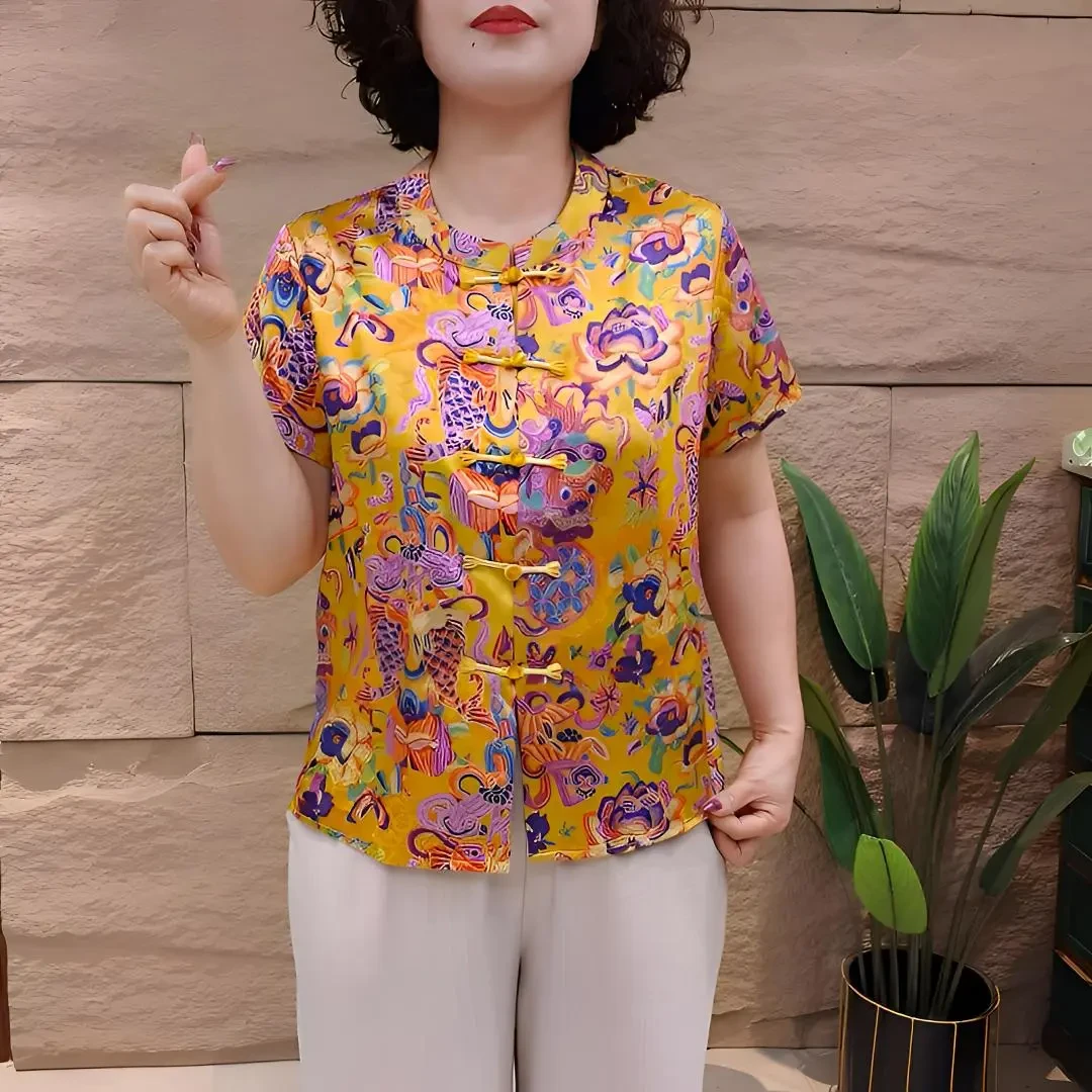 2025夏季妈妈装提花民族风宽松型树脂固色衬衫女装小衫夏装凉快