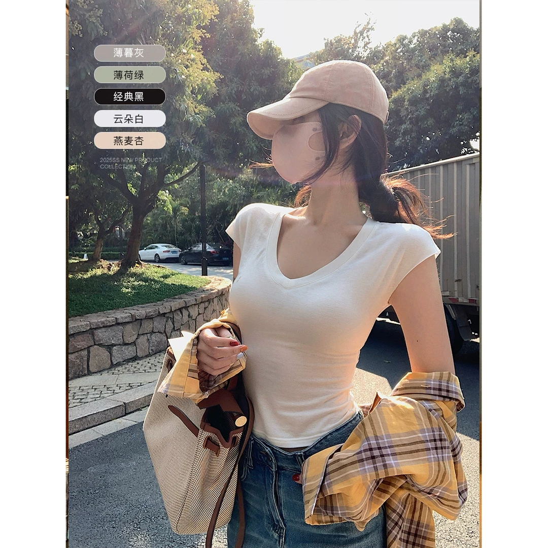 【QIUROUYAO邱肉瑶】夏日轻装上阵*五色V领正肩修身T恤