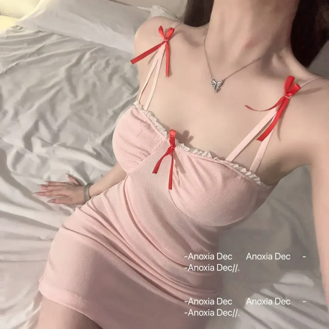 DEC纯欲甜妹性感睡衣夏季露背蕾丝纯欲风睡裙女ins带胸垫吊带战袍