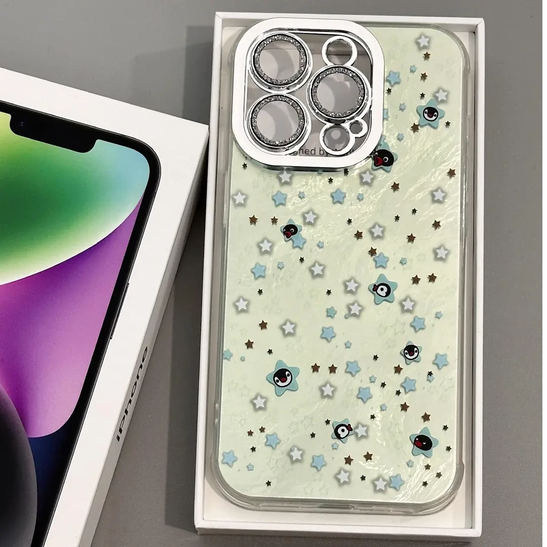创意星星企鹅适用iPhone16/14promax精孔羽纱壳15pro简约手机壳