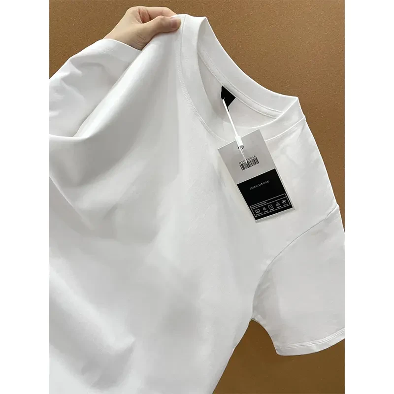 新疆长绒棉磨毛小领口T恤男夏季320g重磅三本针短袖打底加厚半袖